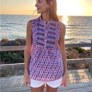 Banana Republic Women’s Sleeveless Geometric Multicolor Sheer Blouse Size S